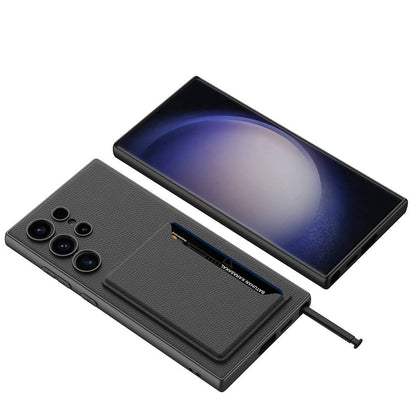 Galaxy S24 Ultra Suni Deri Arka Yüzey Zore Kartlıklı Kıpta Silikon Kapak Mürdüm