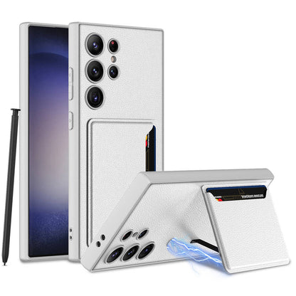 Galaxy S24 Ultra Suni Deri Arka Yüzey Zore Kartlıklı Kıpta Silikon Kapak Gümüş