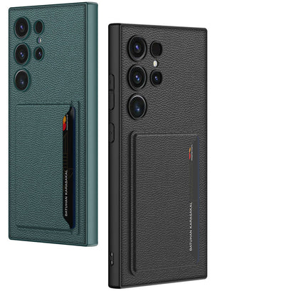 Galaxy S24 Ultra Suni Deri Arka Yüzey Zore Kartlıklı Kıpta Silikon Kapak Mürdüm