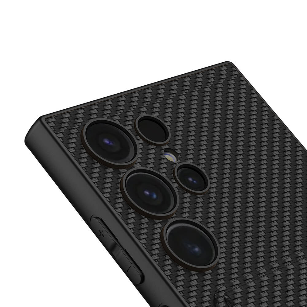 Galaxy S24 Ultra Suni Deri Arka Yüzey Zore Kartlıklı Kıpta Silikon Kapak Siyah