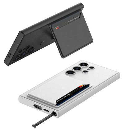 Galaxy S24 Ultra Suni Deri Arka Yüzey Zore Kartlıklı Kıpta Silikon Kapak Siyah