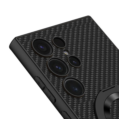 Galaxy S24 Ultra Wireless Şarj Özellikli Zore Kıpta Standlı M-safe Silikon Kapak Siyah Karbon