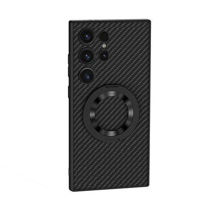 Galaxy S24 Ultra Wireless Şarj Özellikli Zore Kıpta Standlı M-safe Silikon Kapak Siyah Karbon