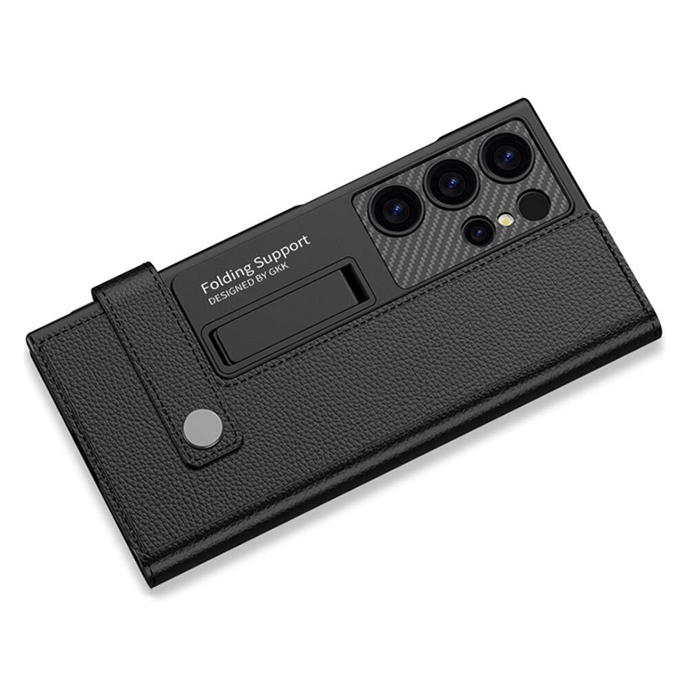 Galaxy S24 Ultra Zore Kıpta Standlı Kartlıklı Kapak Siyah