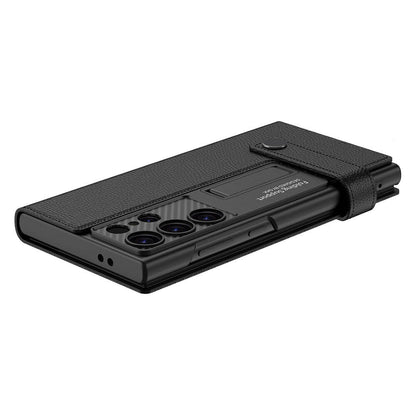 Galaxy S24 Ultra Zore Kıpta Standlı Kartlıklı Kapak Siyah