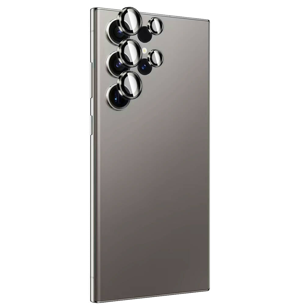 Galaxy S24 Ultra Zore Titanium Premium Temperli Kamera Lens Koruyucu Gri