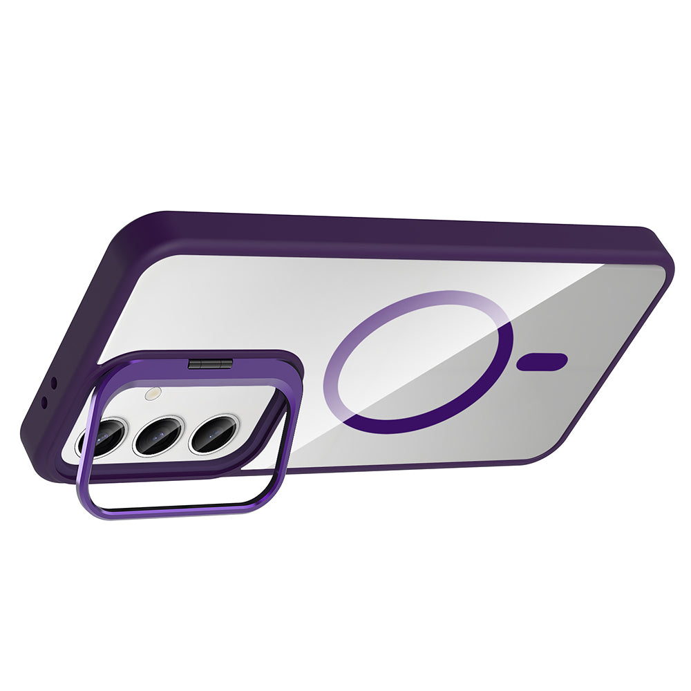 Galaxy S25 Kılıf Standlı ve Kamera Lens Hediyeli M-Safe Şarj Özellikli Zore Etro Kapak Siyah