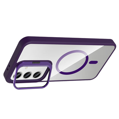 Galaxy S25 Kılıf Standlı ve Kamera Lens Hediyeli M-Safe Şarj Özellikli Zore Etro Kapak Pembe