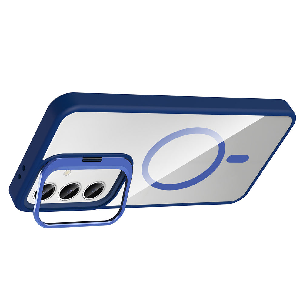 Galaxy S25 Kılıf Standlı ve Kamera Lens Hediyeli M-Safe Şarj Özellikli Zore Etro Kapak Pembe