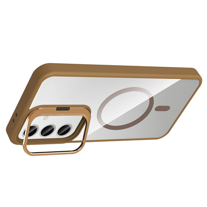 Galaxy S25 Kılıf Standlı ve Kamera Lens Hediyeli M-Safe Şarj Özellikli Zore Etro Kapak Derin Mor