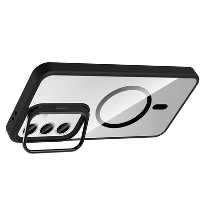 Galaxy S25 Kılıf Standlı ve Kamera Lens Hediyeli M-Safe Şarj Özellikli Zore Etro Kapak Gri