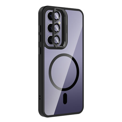 Galaxy S25 Plus Kılıf Standlı ve Kamera Lens Hediyeli M-Safe Şarj Özellikli Zore Etro Kapak Siyah