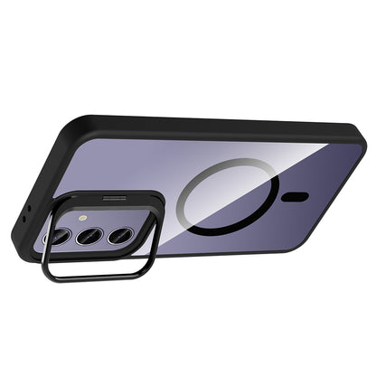 Galaxy S25 Plus Kılıf Standlı ve Kamera Lens Hediyeli M-Safe Şarj Özellikli Zore Etro Kapak Pembe