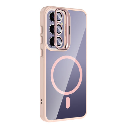 Galaxy S25 Plus Kılıf Standlı ve Kamera Lens Hediyeli M-Safe Şarj Özellikli Zore Etro Kapak Derin Mor