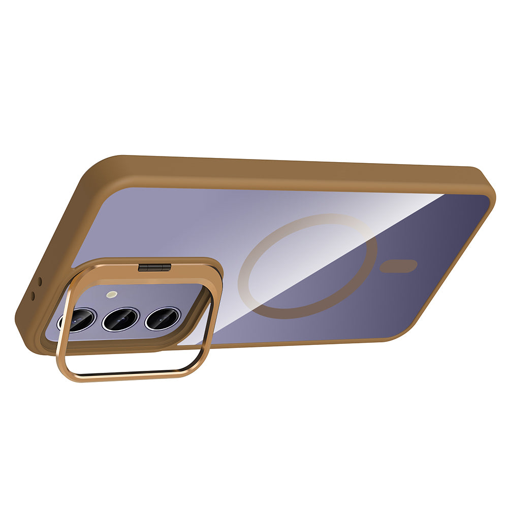 Galaxy S25 Plus Kılıf Standlı ve Kamera Lens Hediyeli M-Safe Şarj Özellikli Zore Etro Kapak Siyah