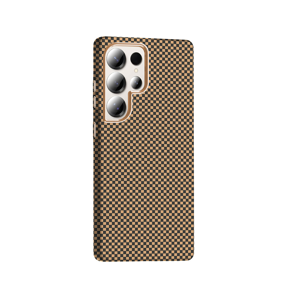 Galaxy S25 Ultra Kılıf M-safe Şarj Özellikli Karbon Fiber Görünümlü Zore Gros Kapak Gold-Siyah