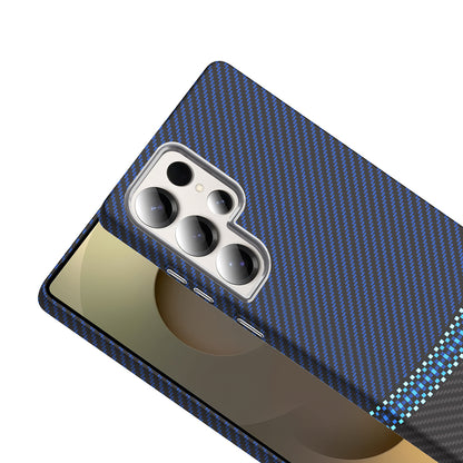 Galaxy S25 Ultra Kılıf M-safe Şarj Özellikli Karbon Fiber Görünümlü Zore Gros Kapak Gold-Siyah