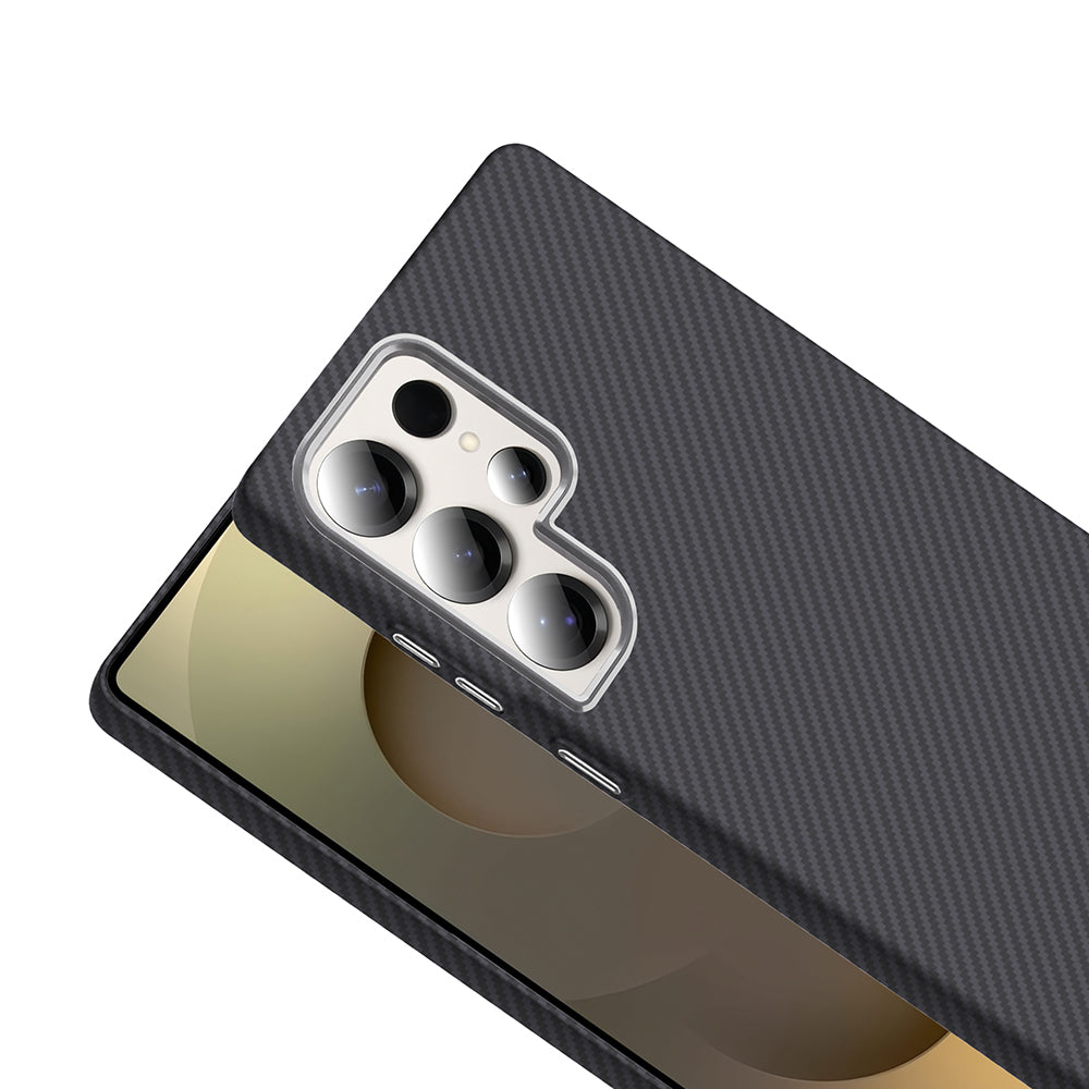 Galaxy S25 Ultra Kılıf M-safe Şarj Özellikli Karbon Fiber Görünümlü Zore Gros Kapak Gold-Siyah