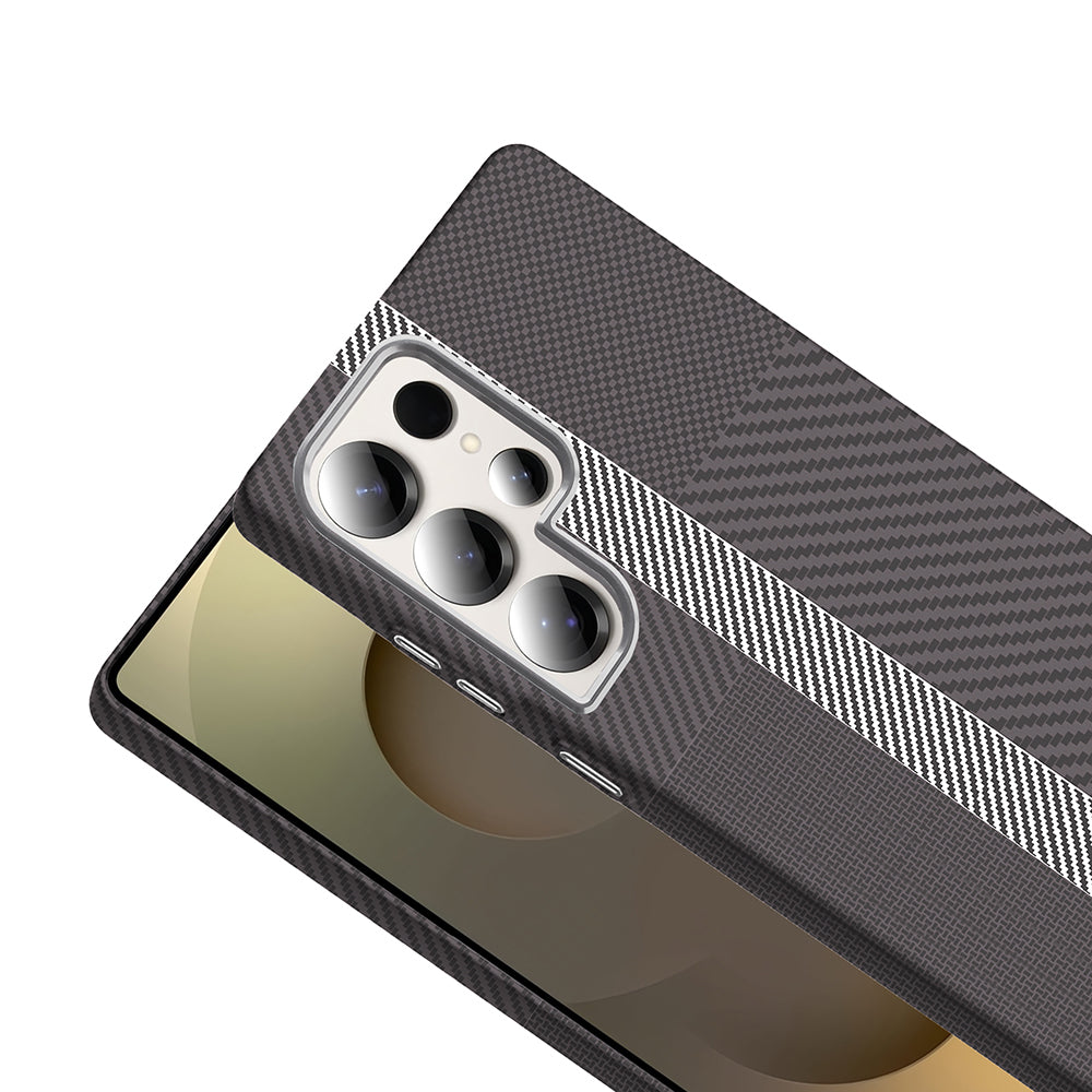 Galaxy S25 Ultra Kılıf M-safe Şarj Özellikli Karbon Fiber Görünümlü Zore Gros Kapak Siyah