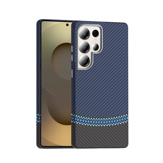 Galaxy S25 Ultra Kılıf M-safe Şarj Özellikli Karbon Fiber Görünümlü Zore Gros Kapak Siyah-Lacivert