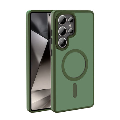 Galaxy S25 Ultra Kılıf M-safe Şarj Özellikli Mat Arka Yüzey Zore Sio Kapak Koyu Yeşil