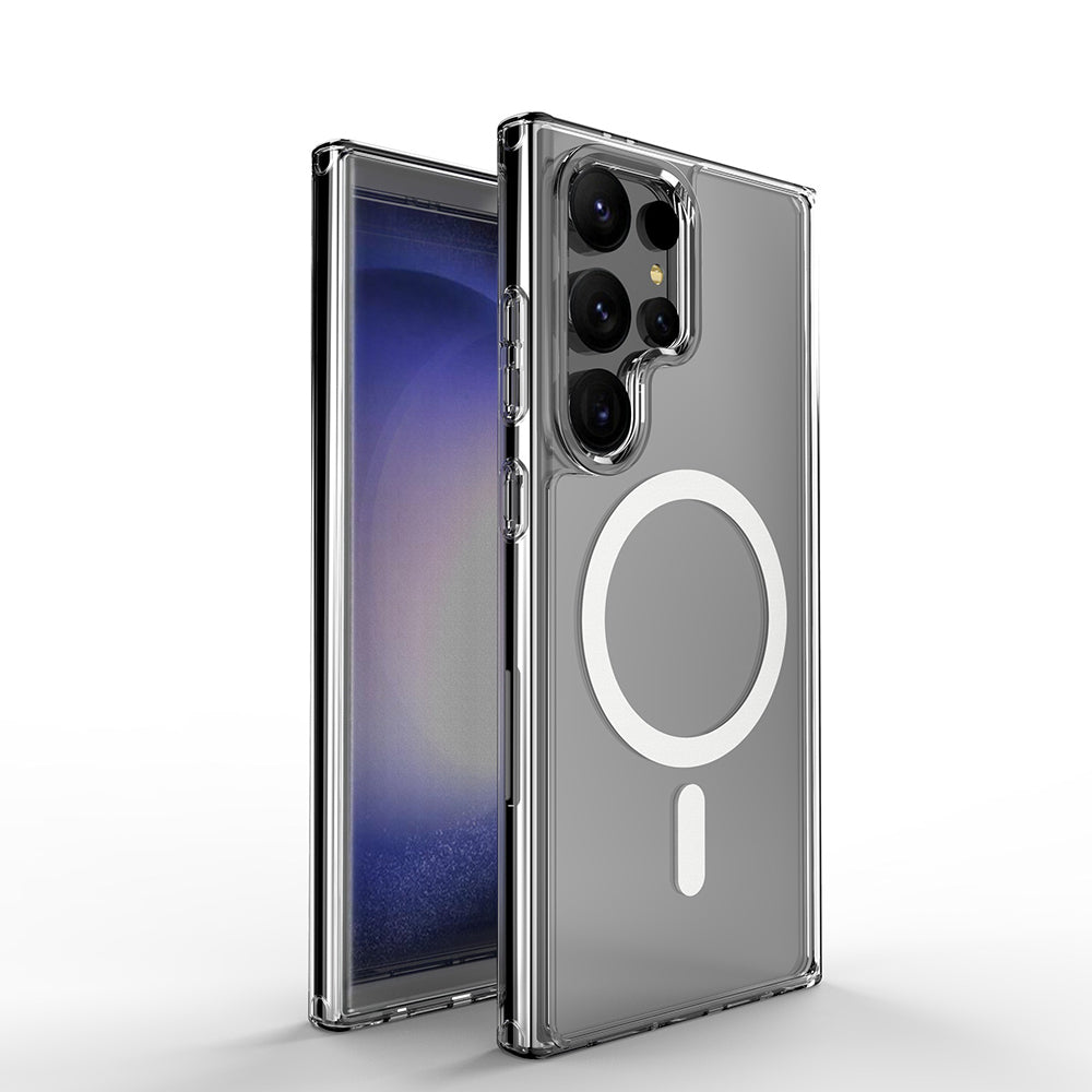 Galaxy S25 Ultra Kılıf M-safe Şarj Özellikli Şeffaf Sert PC Zore Embos Kapak Şeffaf