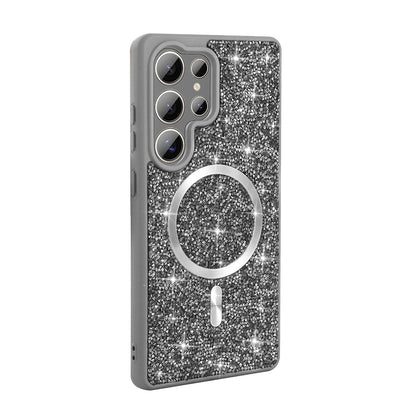 Galaxy S25 Ultra Kılıf Pırlanta Tasarımlı M-safe Şarj Özellikli Zore Mozaik Silikon Kapak Siyah