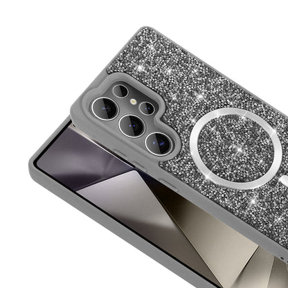 Galaxy S25 Ultra Kılıf Pırlanta Tasarımlı M-safe Şarj Özellikli Zore Mozaik Silikon Kapak Desert Titanyum