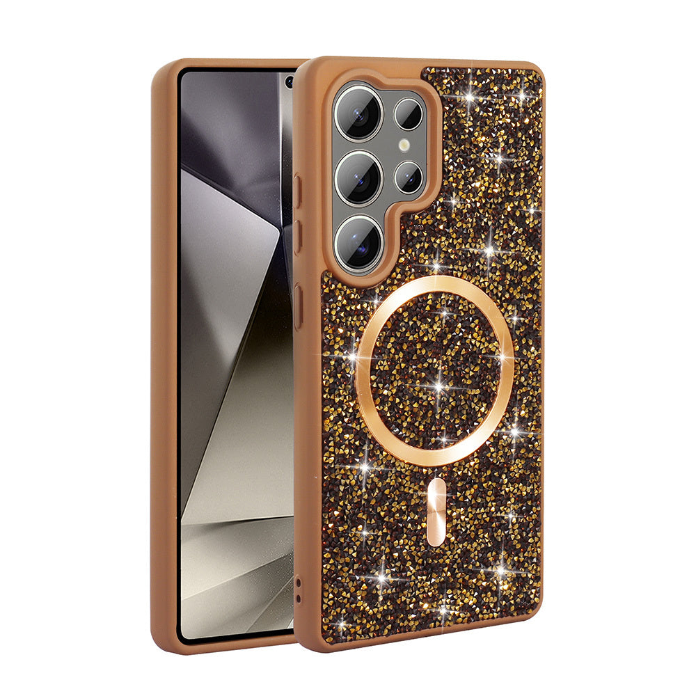 Galaxy S25 Ultra Kılıf Pırlanta Tasarımlı M-safe Şarj Özellikli Zore Mozaik Silikon Kapak Siyah