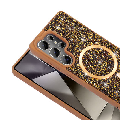 Galaxy S25 Ultra Kılıf Pırlanta Tasarımlı M-safe Şarj Özellikli Zore Mozaik Silikon Kapak Desert Titanyum