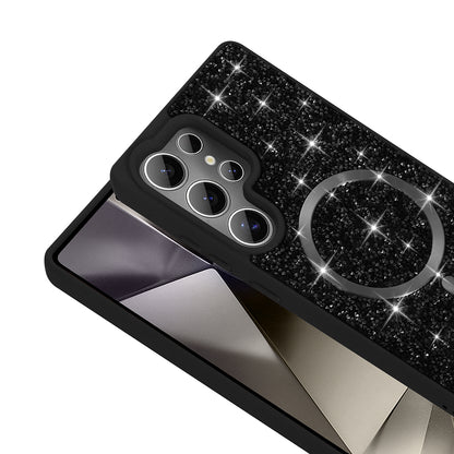 Galaxy S25 Ultra Kılıf Pırlanta Tasarımlı M-safe Şarj Özellikli Zore Mozaik Silikon Kapak Titanyum-Gri