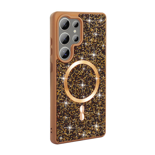 Galaxy S25 Ultra Kılıf Pırlanta Tasarımlı M-safe Şarj Özellikli Zore Mozaik Silikon Kapak Desert Titanyum