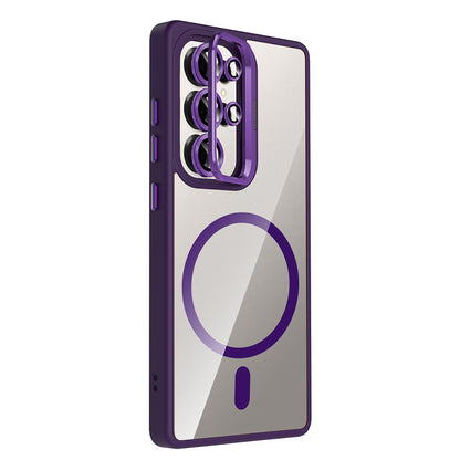 Galaxy S25 Ultra Kılıf Standlı ve Kamera Lens Hediyeli M-Safe Şarj Özellikli Zore Etro Kapak Desert Titanyum