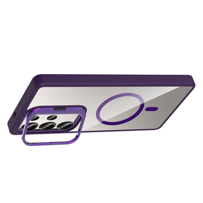 Galaxy S25 Ultra Kılıf Standlı ve Kamera Lens Hediyeli M-Safe Şarj Özellikli Zore Etro Kapak Pembe