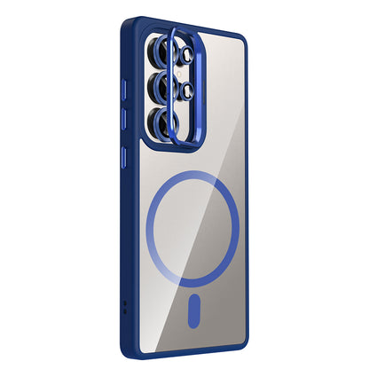 Galaxy S25 Ultra Kılıf Standlı ve Kamera Lens Hediyeli M-Safe Şarj Özellikli Zore Etro Kapak Pembe