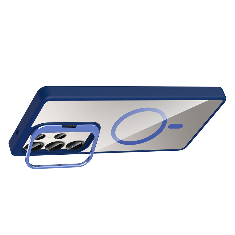 Galaxy S25 Ultra Kılıf Standlı ve Kamera Lens Hediyeli M-Safe Şarj Özellikli Zore Etro Kapak Desert Titanyum