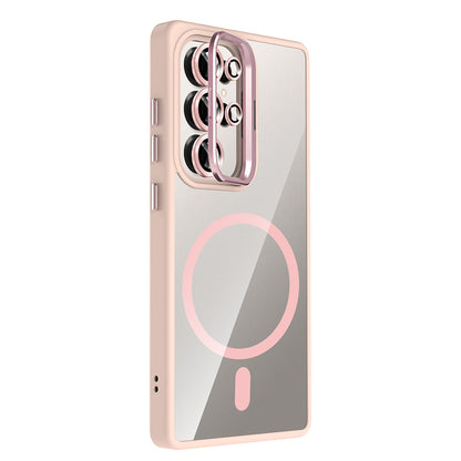 Galaxy S25 Ultra Kılıf Standlı ve Kamera Lens Hediyeli M-Safe Şarj Özellikli Zore Etro Kapak Pembe