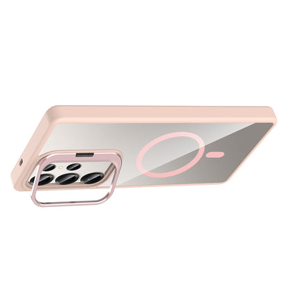 Galaxy S25 Ultra Kılıf Standlı ve Kamera Lens Hediyeli M-Safe Şarj Özellikli Zore Etro Kapak Gri