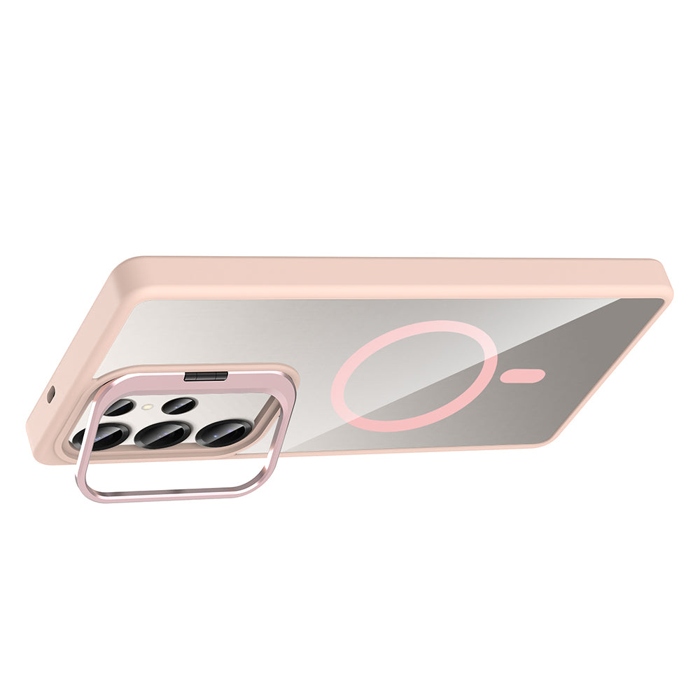 Galaxy S25 Ultra Kılıf Standlı ve Kamera Lens Hediyeli M-Safe Şarj Özellikli Zore Etro Kapak Derin Mor