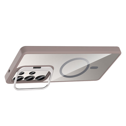 Galaxy S25 Ultra Kılıf Standlı ve Kamera Lens Hediyeli M-Safe Şarj Özellikli Zore Etro Kapak Pembe