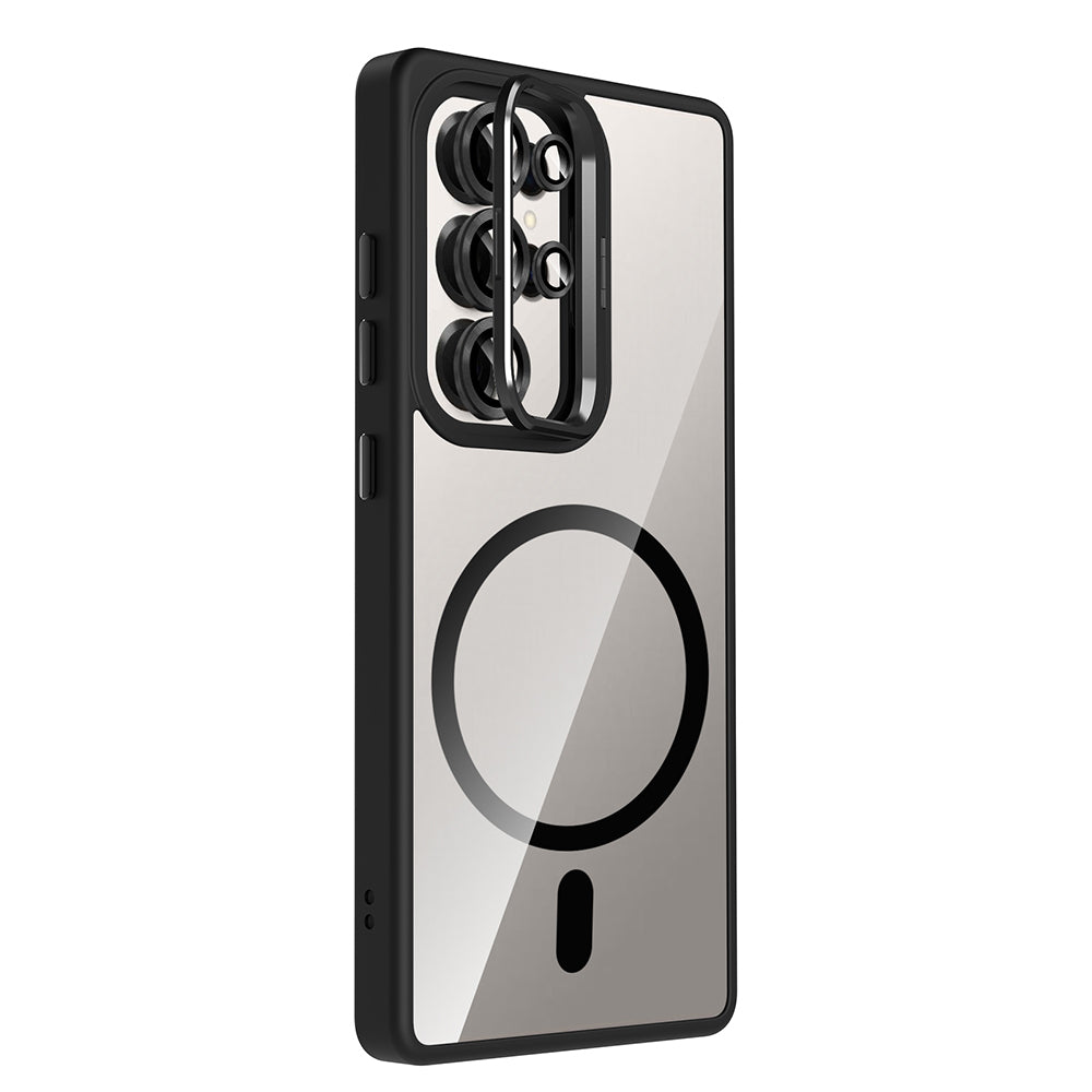 Galaxy S25 Ultra Kılıf Standlı ve Kamera Lens Hediyeli M-Safe Şarj Özellikli Zore Etro Kapak Gri