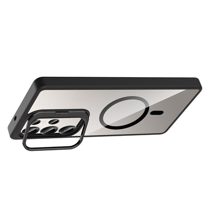 Galaxy S25 Ultra Kılıf Standlı ve Kamera Lens Hediyeli M-Safe Şarj Özellikli Zore Etro Kapak Gri