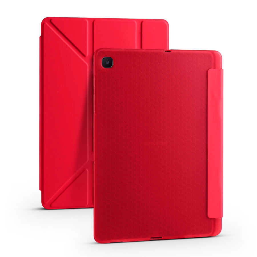 Galaxy Tab A7 10.4 T500 2020 Kılıf Zore Tri Folding Kalem Bölmeli Standlı Kılıf Kırmızı