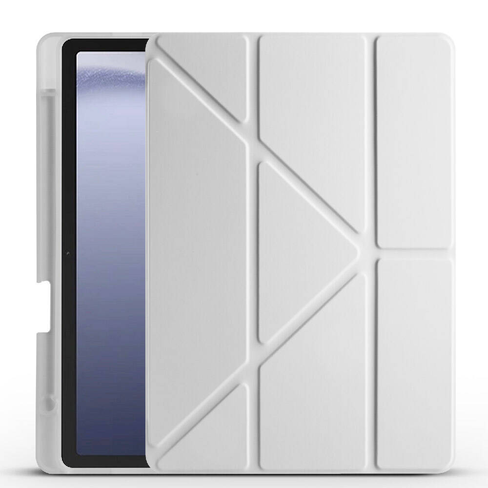 Galaxy Tab A9 Kılıf Zore Tri Folding Kalem Bölmeli Standlı Kılıf Gri