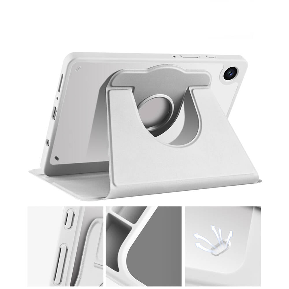 Galaxy Tab A9 Plus Kılıf Zore Termik Kalem Bölmeli Dönebilen Standlı Kılıf Lavendery Gray