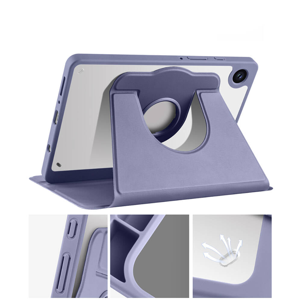 Galaxy Tab A9 Plus Kılıf Zore Termik Kalem Bölmeli Dönebilen Standlı Kılıf Lavendery Gray