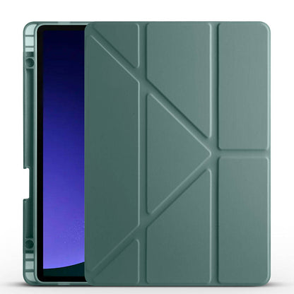 Galaxy Tab S10 FE Kılıf Zore Tri Folding Kalem Bölmeli Standlı Kılıf Koyu Yeşil