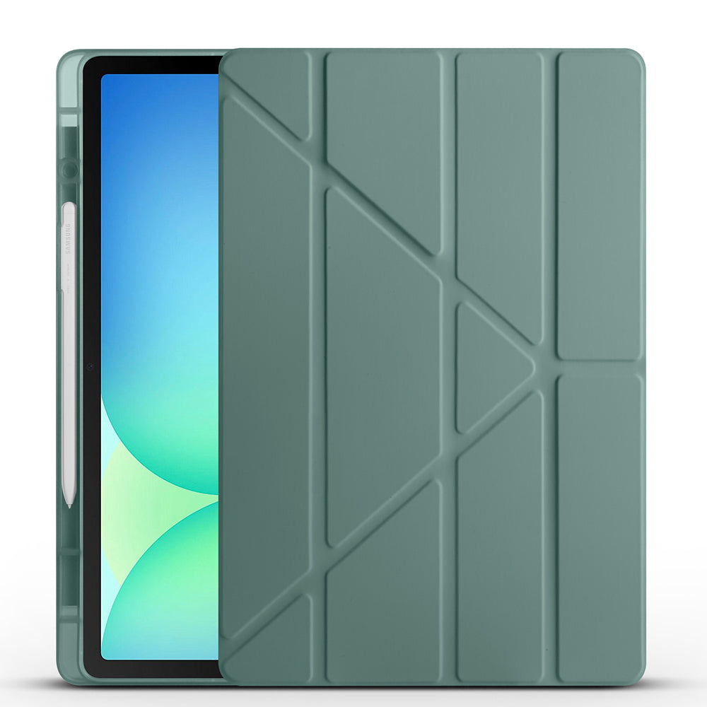 Galaxy Tab S10 FE Plus Kılıf Zore Tri Folding Kalem Bölmeli Standlı Kılıf Koyu Yeşil