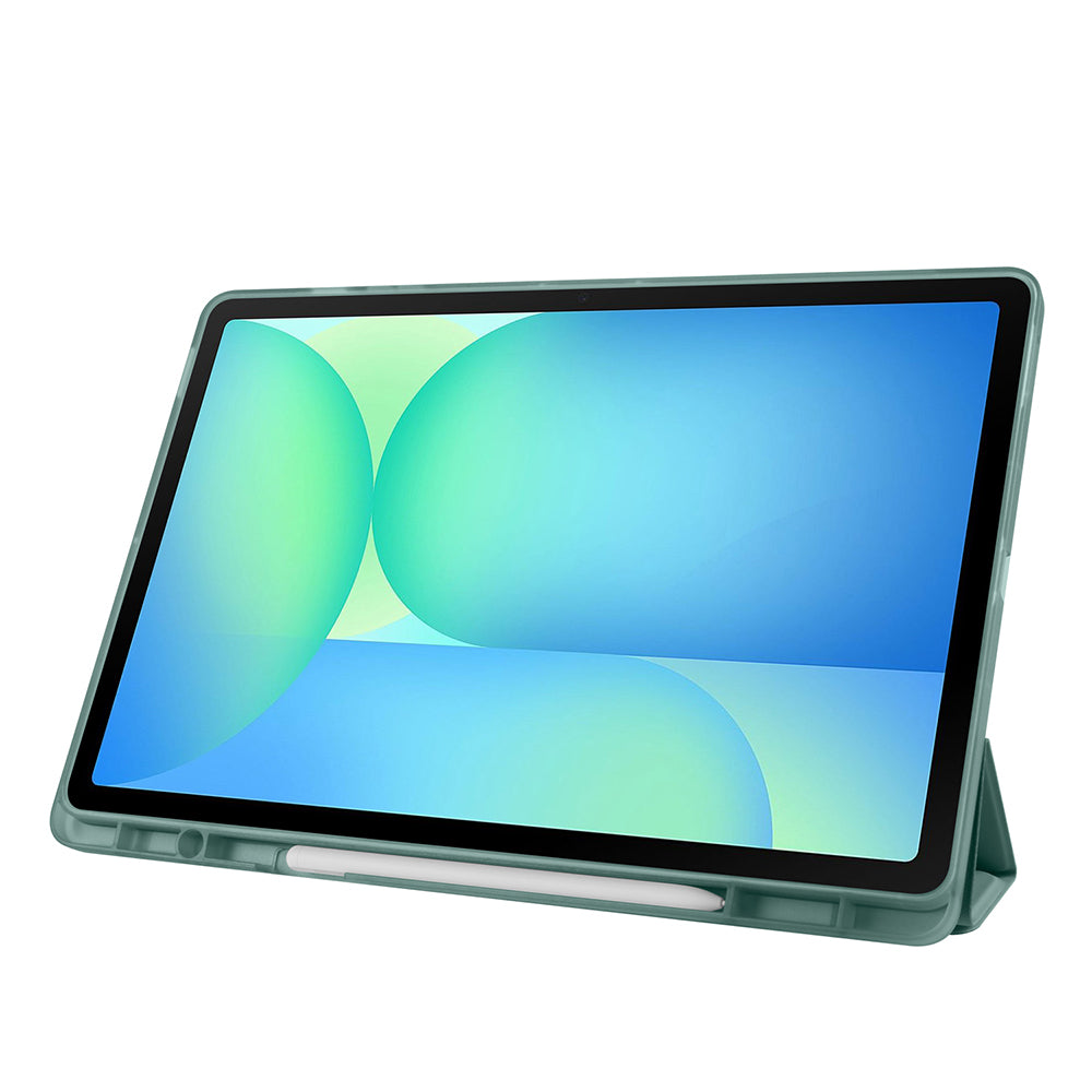 Galaxy Tab S10 FE Plus Kılıf Zore Tri Folding Kalem Bölmeli Standlı Kılıf Koyu Yeşil