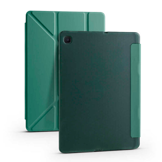 Galaxy Tab S6 Lite P610 Kılıf Zore Tri Folding Kalem Bölmeli Standlı Kılıf Koyu Yeşil
